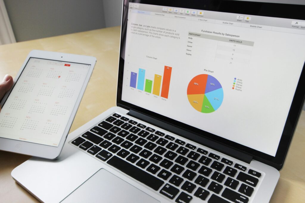 Graphs displayed on a laptop.